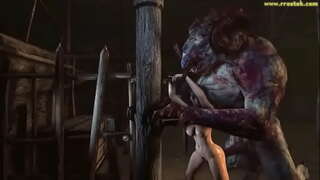 3D чудовище кара момичета надуе корема